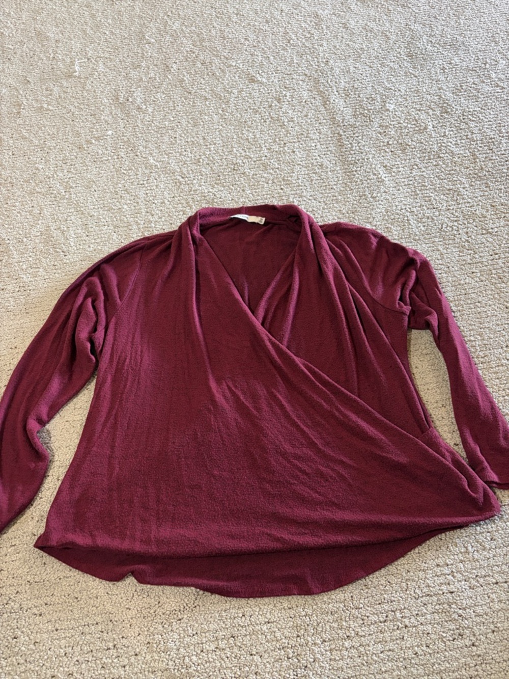 JustFab Burgundy Wrap-Front Long Sleeve Top